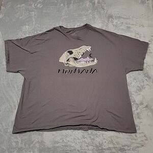 Montana Tourist Shirt Mens 3X Large Gray Mountains Wolf Skull Souvenir Tee